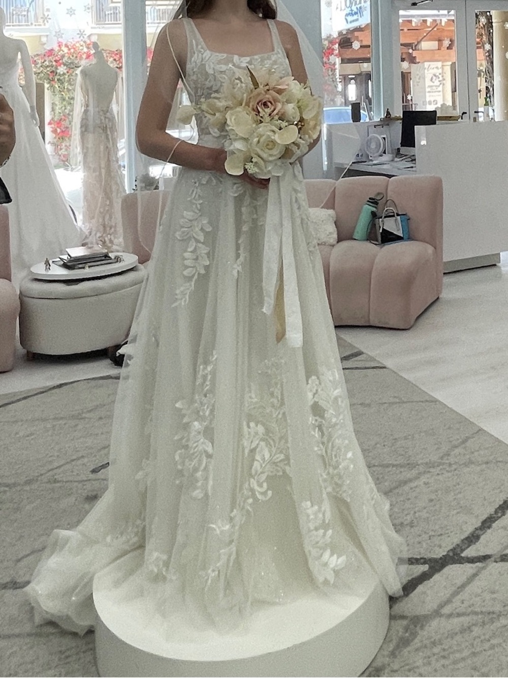 Romantic Ivory Lace Floral A-Line Wedding Dress